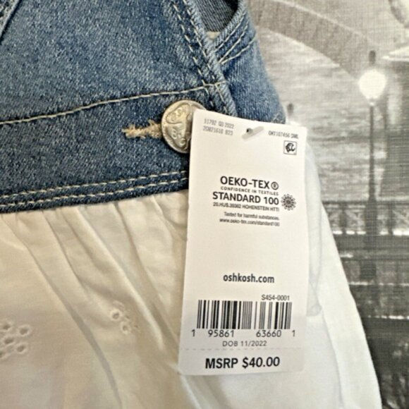 NEW! OshKosh Girls‎ 2T Jumper Dress White Eyelet Skirt Overalls MSRP $40 - Picture 8 of 10